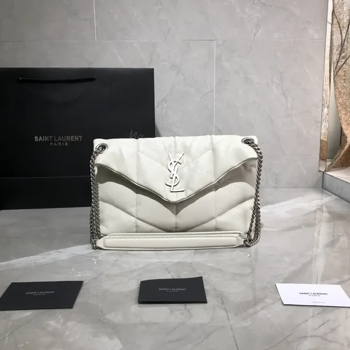 View 1 of Refined White Quilted Leather Shoulder Bag â€” YSL Hardware
