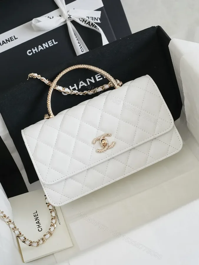 View 1 of Quilted Mini Bag: White, Faux-Leather, Luxe, Chain Detail, Bag