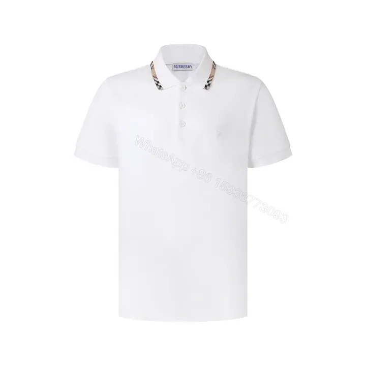 View 1 of White Cotton Polo Relaxed Fit with Burberry Check Trim Polo Shirt
