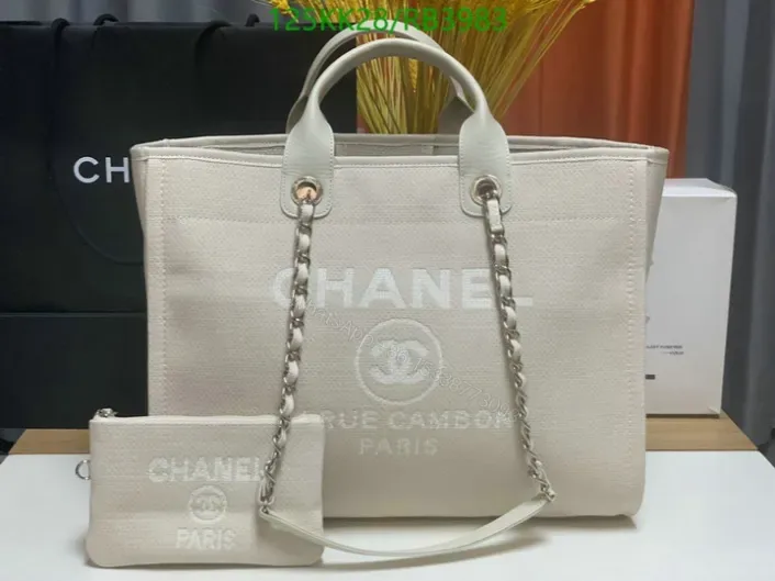 View 1 of Chanel Deauville White Medium Tote Bag RB39831