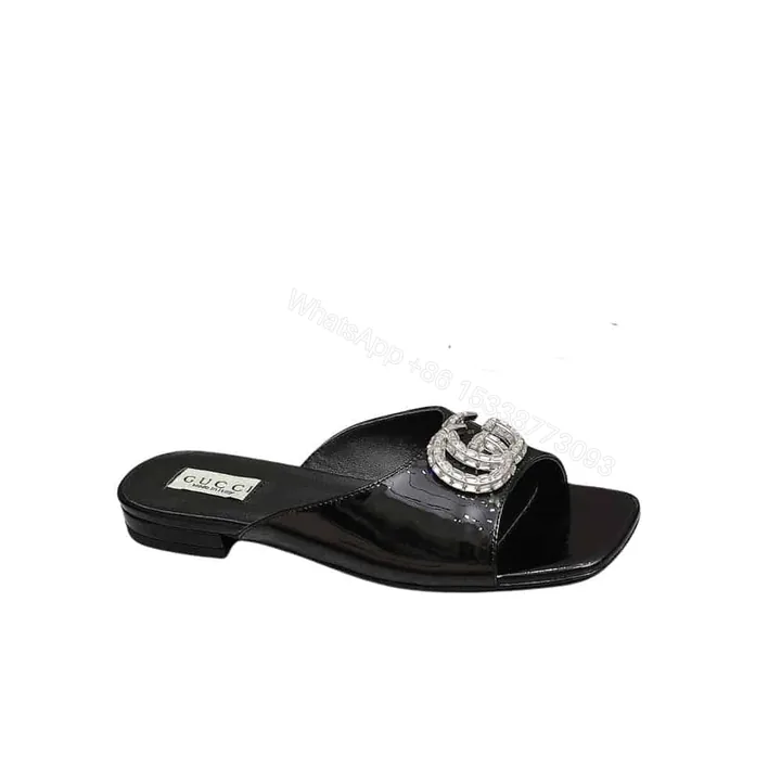 View 1 of Gucci GG Crystal Slippers Black