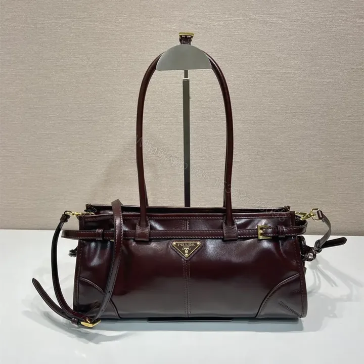 View 1 of 高仿Prada*Bonnie系列1BA426手提單肩包酒紅色小號免檢版