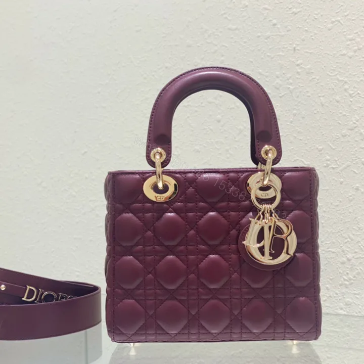 View 1 of Dior Lady ABC High-end Women’s Handbag, Dark Red, Soft Leather 20cm
