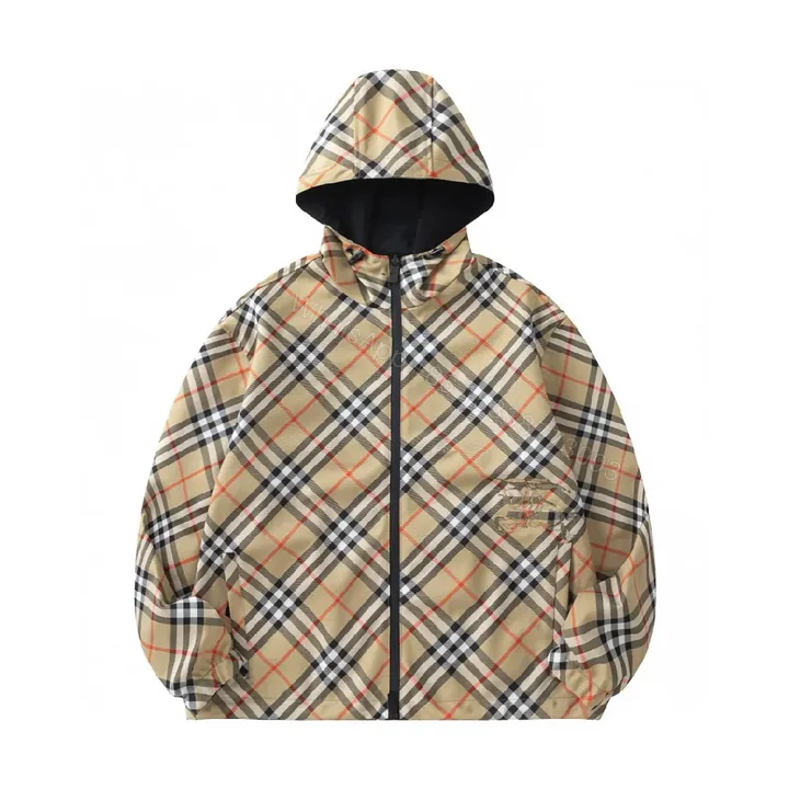 View 1 of Beige-Black-Orange Check Lightweight Windbreaker, Casual Style