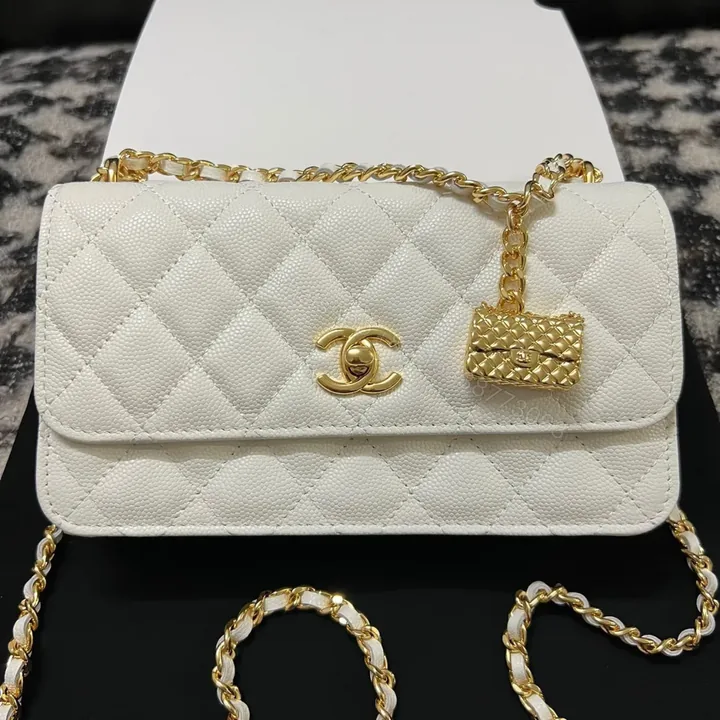 View 1 of Chanel Woc Charm Handbags White Lizard Skin With Lock Pattern Bag 20cm