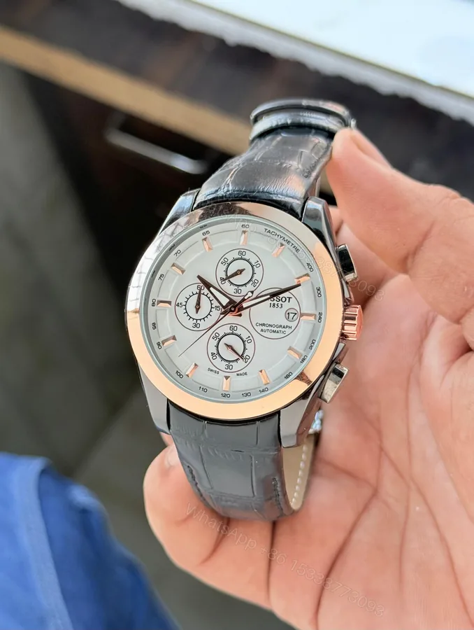 View 1 of Tissot Couturier Chronograph Leather Grey Strap Watch First Copy | 7A Quality Replica