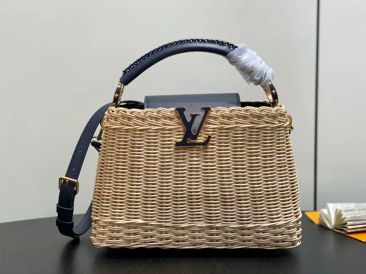 View 1 of Natural Rattan Bag + Leather Trim + Luxe Minimalist + LV-Inspired Accent + Handbag