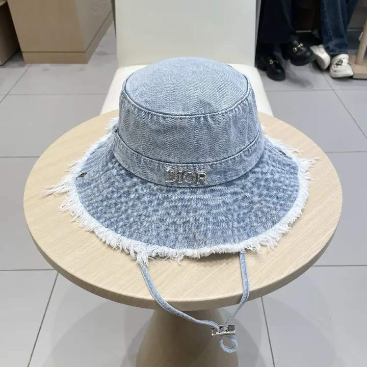 View 1 of Denim Bucket Hat with Frayed Edge, High-Style Accent
