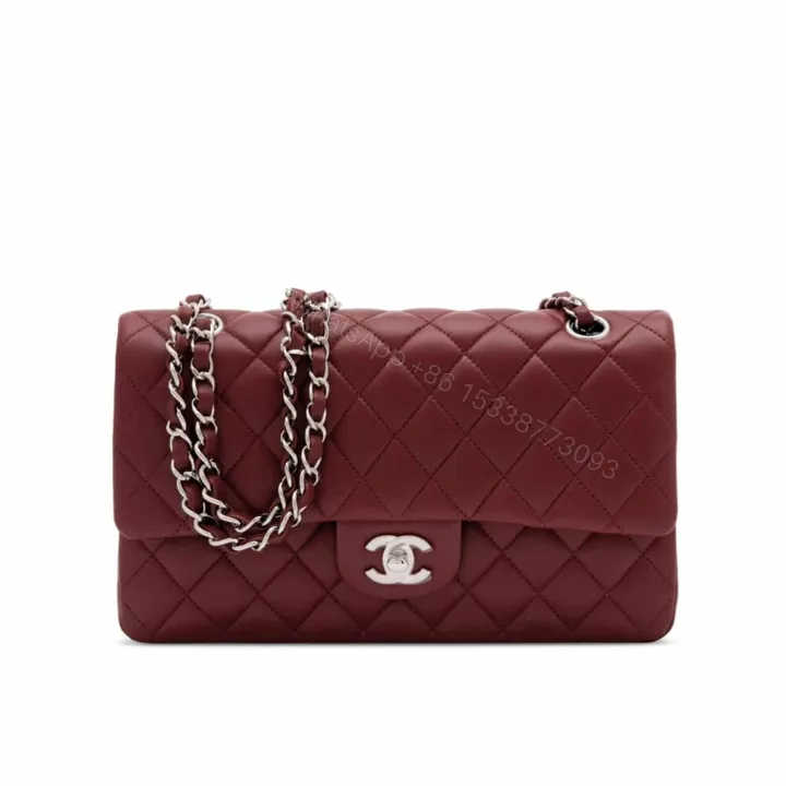 View 1 of Chanel Medium Classic Double Flap Burgundy Silver Hardware 27Cm