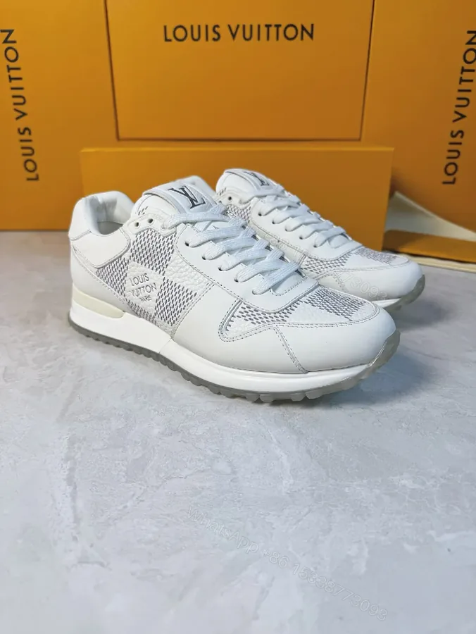 View 1 of Premium Leather Sneakers with Breathable Mesh and LV Detailing