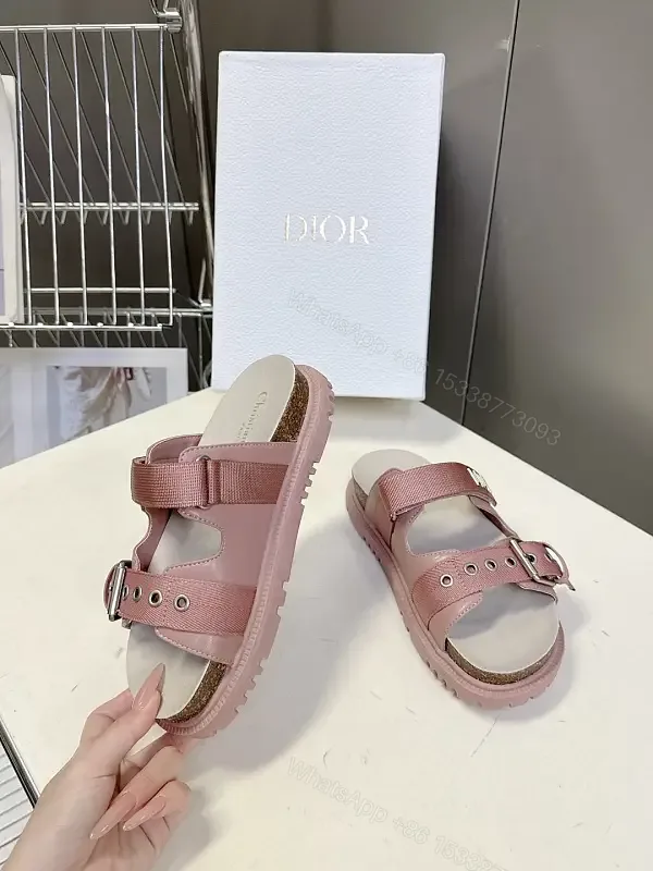 View 1 of Pink Leather Slingback Sandals with Buckle – Dior Style Sandals