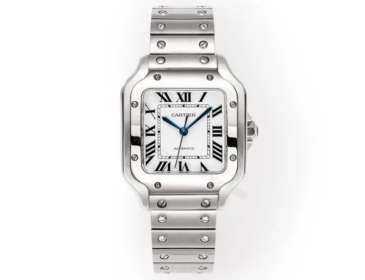 View 1 of Cartier super clone Santos White Dial Diamond Steel Bracelet Premium 40MM RG-CARTIER-SANTOS-WHT-DIA-STL-40