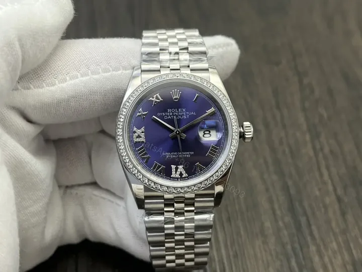 View 1 of Rolex Datejust 36 Stainless Steel Fluted Jubilee Purple Roman 178274-0088