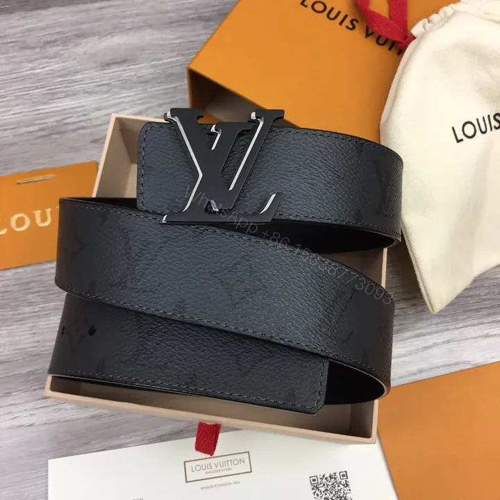 View 1 of Bold LV Buckle Black Leather Belt â€” Luxury Everyday Style