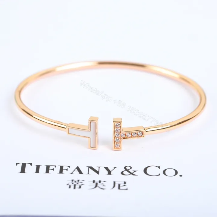 View 1 of 高仿Tiffany&CO蒂芙尼T系列GRP11104雙T貝母碎鑽手鐲玫瑰金