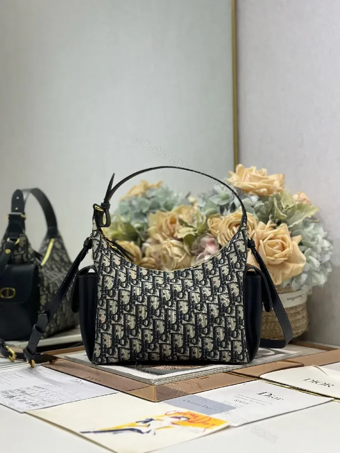 View 1 of Jacquard Patterned Leather-Trim Shoulder Bag: Structured Chic