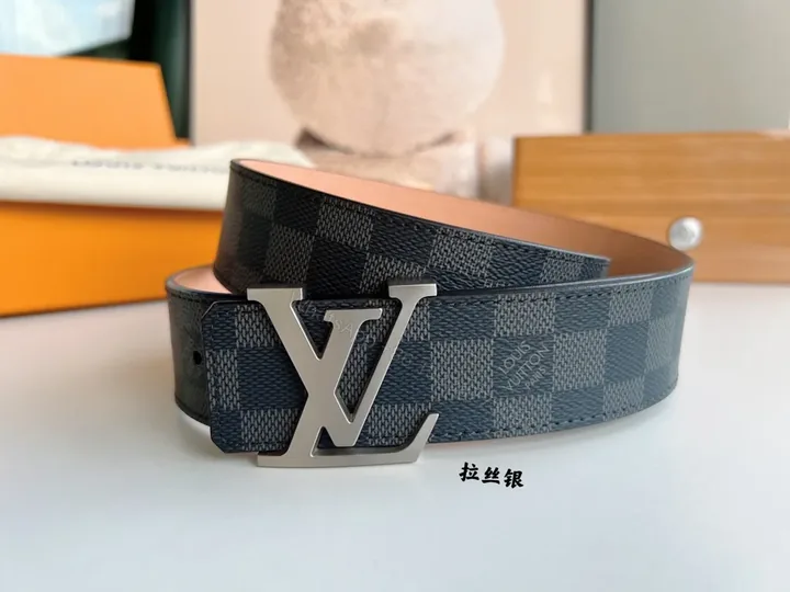 View 1 of Chic LV Damier Graphite Belt with Silver Buckle - 35mm Style