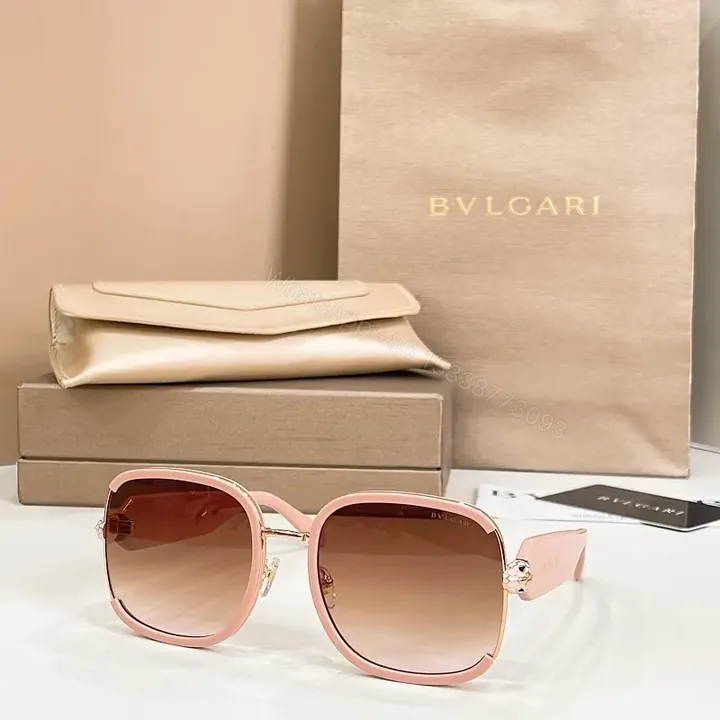 View 1 of Pink Oversized Sunglasses • Pale Pink Frame • Aviator-Style Square Lenses • Gradient Brown Lenses • BVLGARI Details