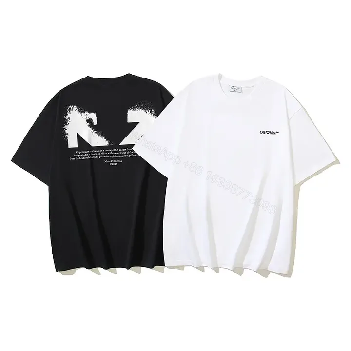 View 1 of White Cotton Oversized Tee with Off-White Logo Short Sleeve T-Shirt