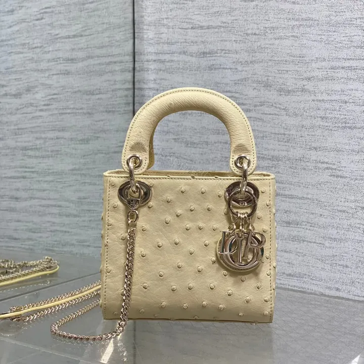 View 1 of Christian Dior Mini Lady Dior bag in Beige ostrich leather