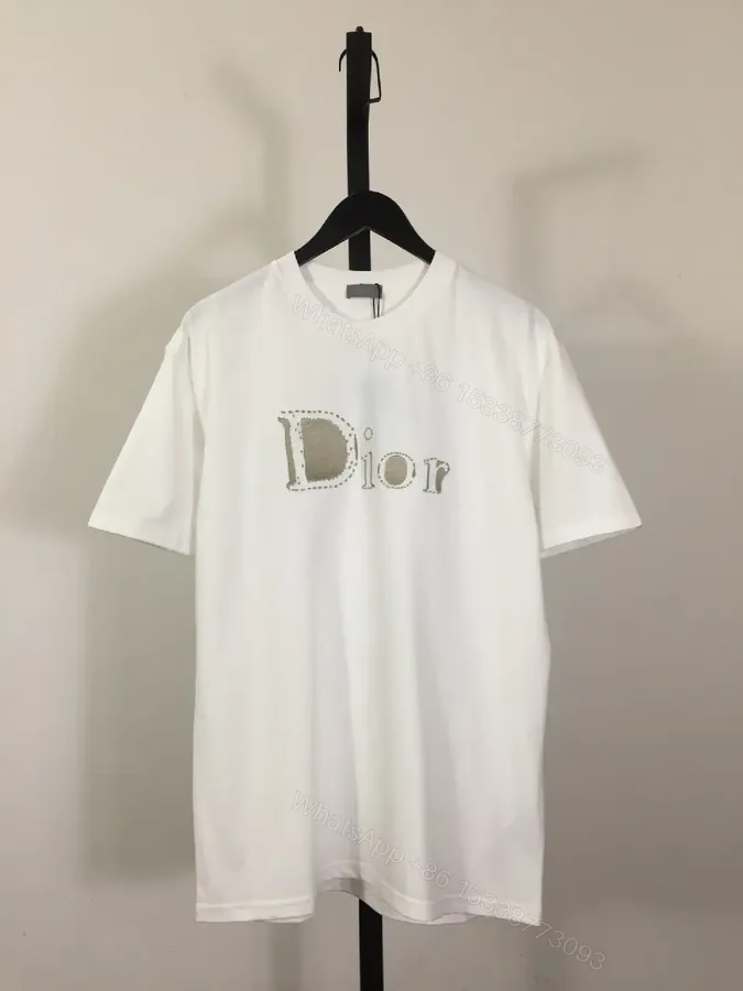 View 1 of White Cotton Tee: Subtle Dior-Inspired Logo, Premium Basic