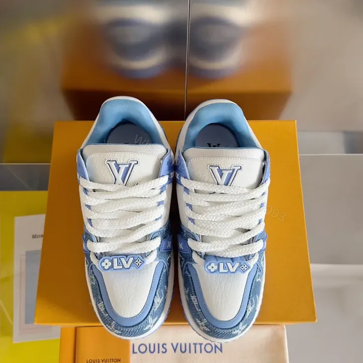 View 1 of Louis V Luxe High-Top Sneakers: Light-Blue Leather with LV Details