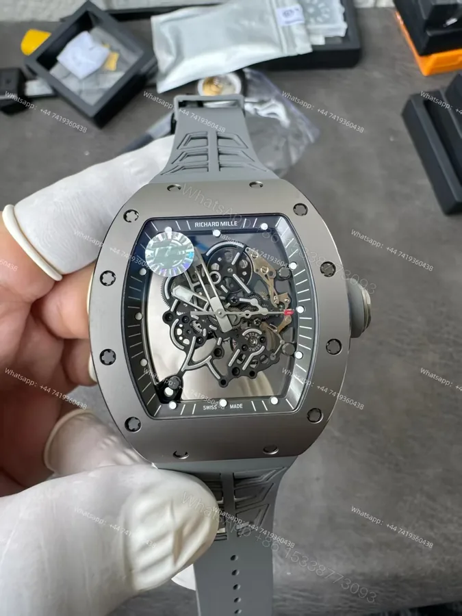 View 1 of Super Clone Richard Mille RM 055 Gray Ceramic Titanium Grey Rubber Strap 1:1 Replica Watch