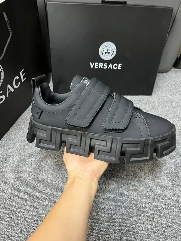 View 1 of Versace Black Calf Leather High-Tops with Dual Velcro Straps
