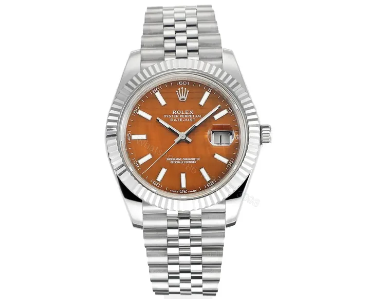 View 1 of Clean Factory – Rolex Datejust 41 Orange Custom Dial – Rolex 41mm Custom Orange Dial Watch – Rolex Datejust 41 Custom Orange Dial