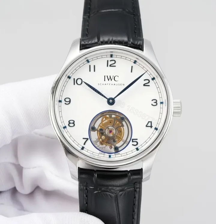 View 1 of IWC Silver Tourbillon Watch White Dial Black Leather Strap Ultimate 42MM IWC-TOUR-WHT42-BLK