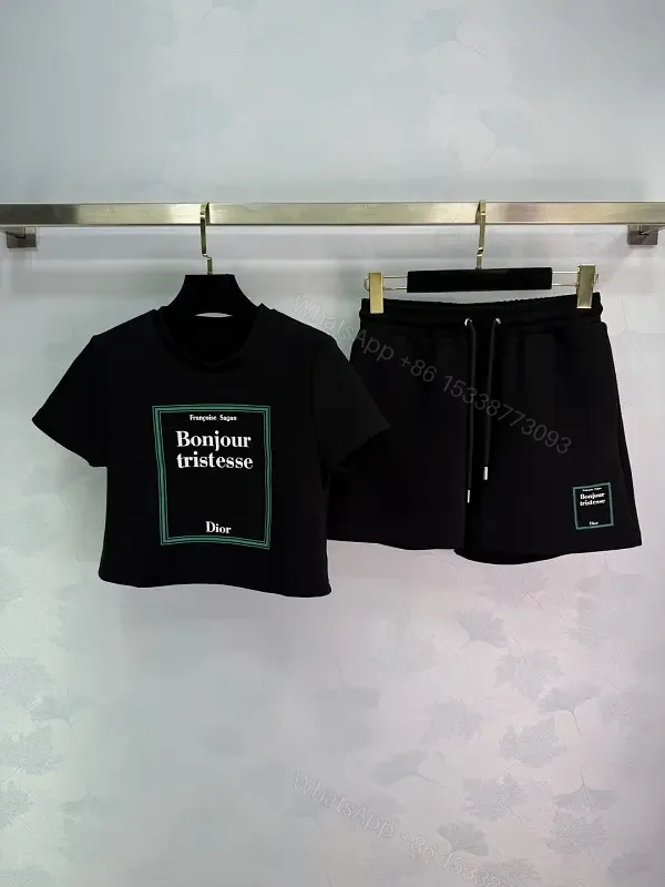 View 1 of Black Cotton Tee Shorts Set, Casual Dior Label