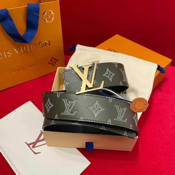 View 1 of Chic Monogram Belt: Luxury LV-Style Gold Buckle Belt
