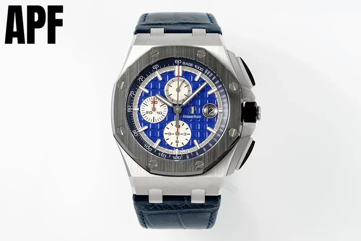 View 1 of BBR Factory Audemars Piguet Royal Oak Offshore 26470 Series 42mm Blue Dial Stainless Steel Watch with Blue Leather Strap