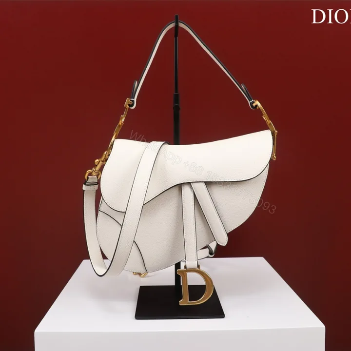 View 1 of Dior Saddle 11 Handbags White Color With Lock Yellow Gold 25x20x6.5cm