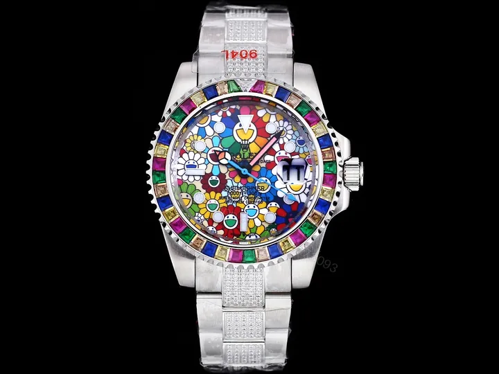 View 1 of Rolex Submariner Colorful Rainbow Replica 42MM Premium Pavé Oyster Bracelet RG-ROLEX-SUB-COLORFUL-RAINBOW-42