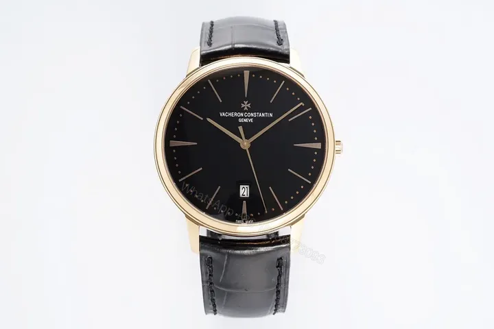 View 1 of MKS Factory Vacheron Constantin Patrimony 85180 Series Watch – Black Dial, Rose Gold Case, Black Leather Strap