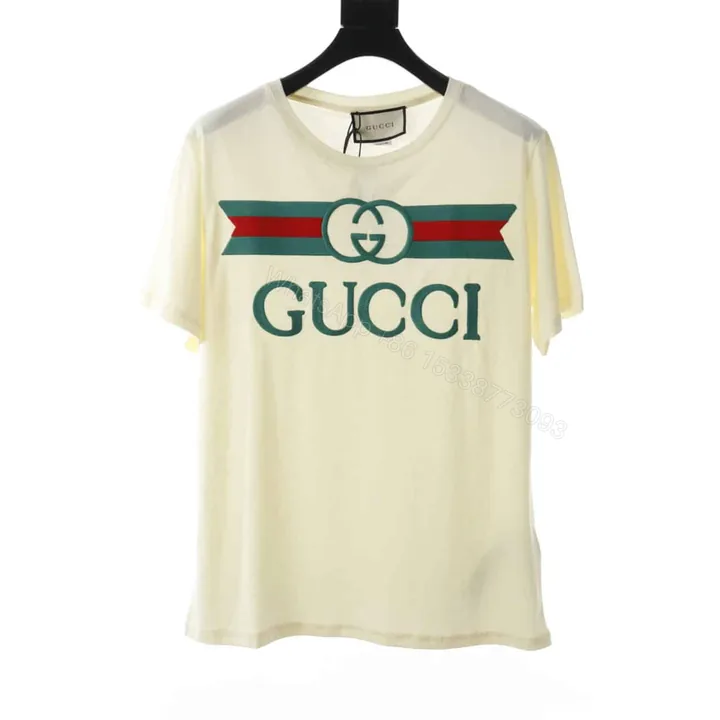 View 1 of GUCCI EMBROIDERED BELT LOGO SHORT SLEEVE WHITE T SHIRT