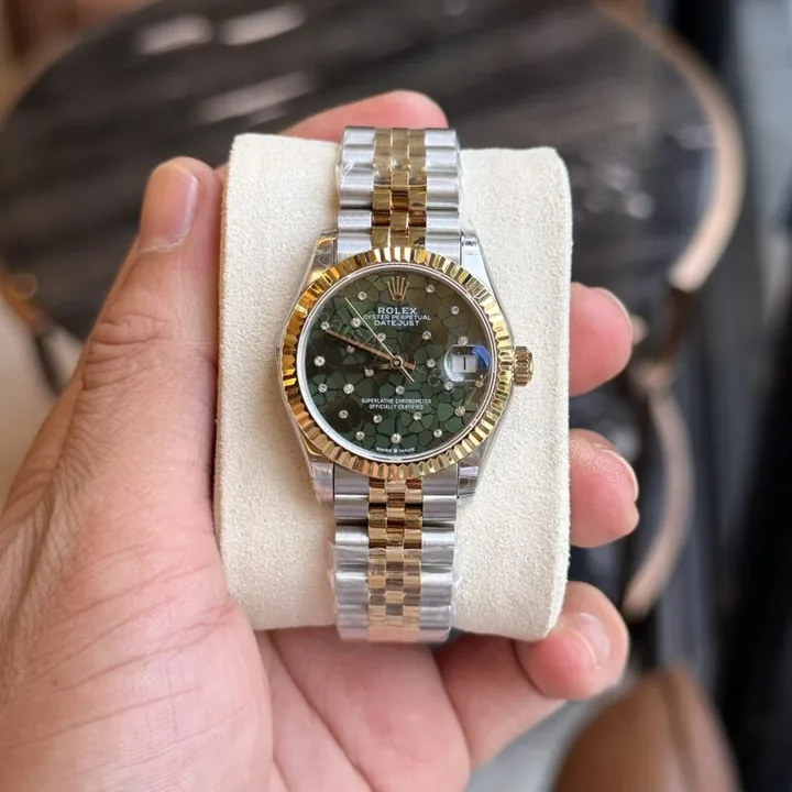 View 1 of Rolex DateJust Super Clone Watch Demi Gold Green Leaf Dial 31mm Super Clone