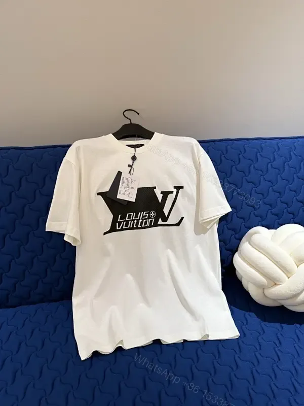 View 1 of White Cotton Tee with Bold Designer Logo Graphic Accent Shirt