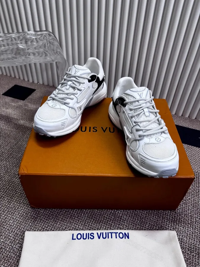 View 1 of LV Women White Mesh Leather Sneakers