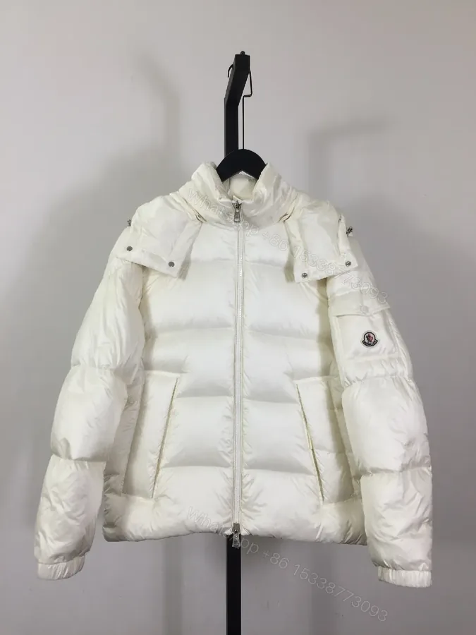 View 1 of White Puffer Jacket: Button-Detail, Luxe Moncler-Style Accent