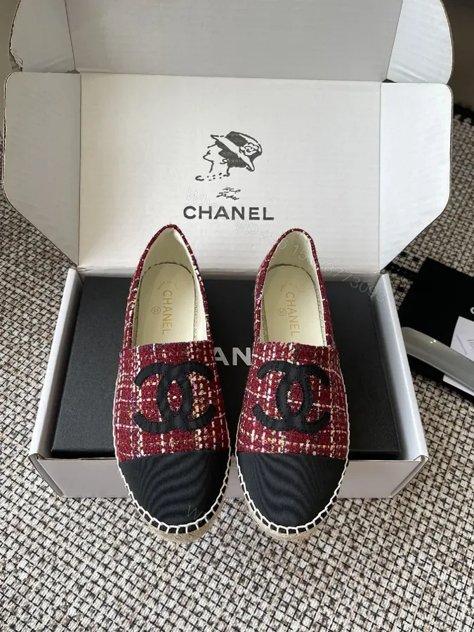View 1 of Red Tweed Espadrille Loafer with Double-C Logo