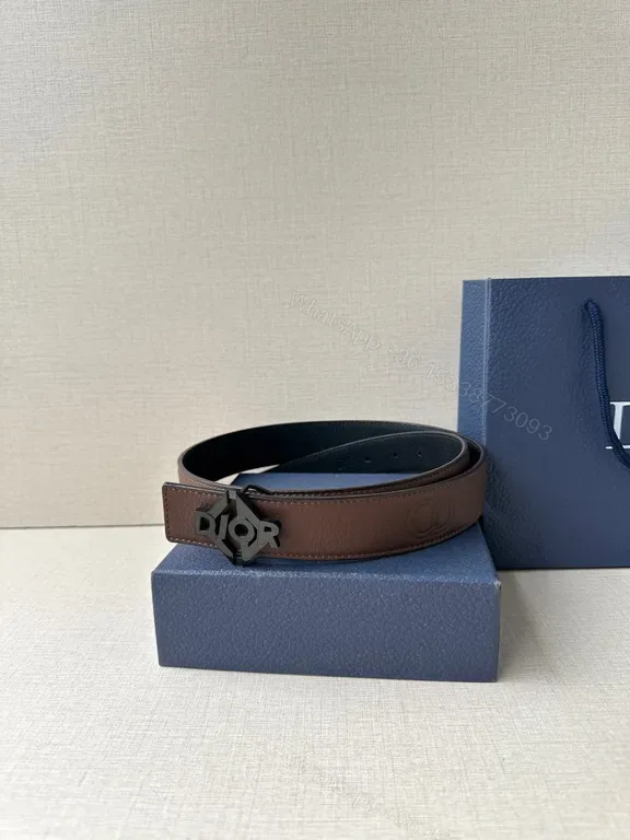 View 1 of Textured Leather Belt with Designer Buckle â€“ Classic Brown Belt