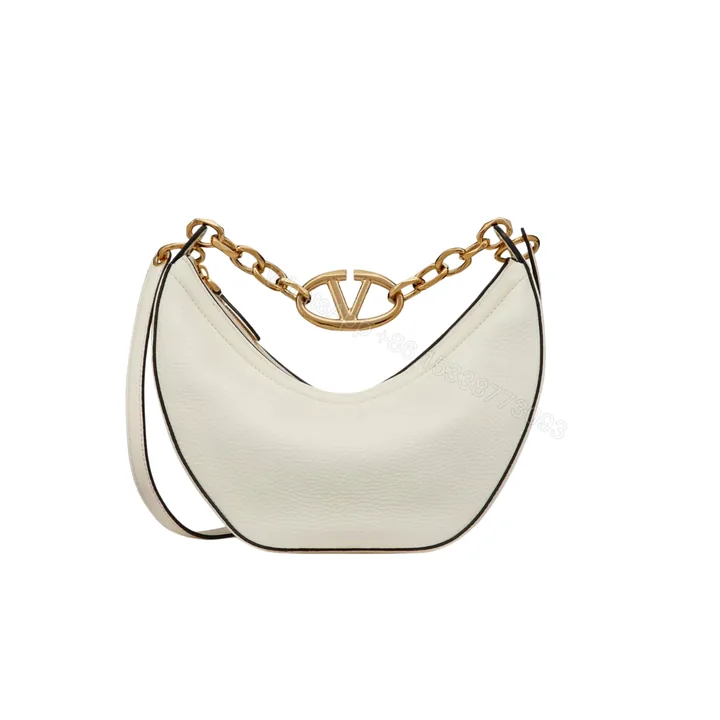 View 1 of VALENTINO GARAVANI SMALL VLOGO MOON HOBO BAG IN GRAINY CALFSKIN WITH CHAIN WHITE 29CM 4W2B0N08JDK 098