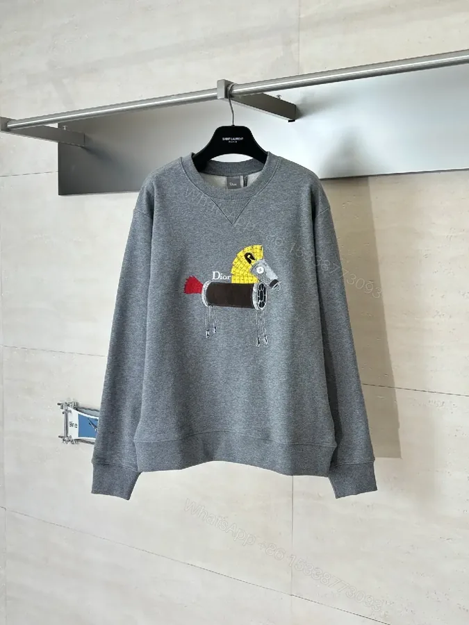 View 1 of Grey Heather Embroidered Crewneck Sweatshirt – Premium Casual, Durable Knit