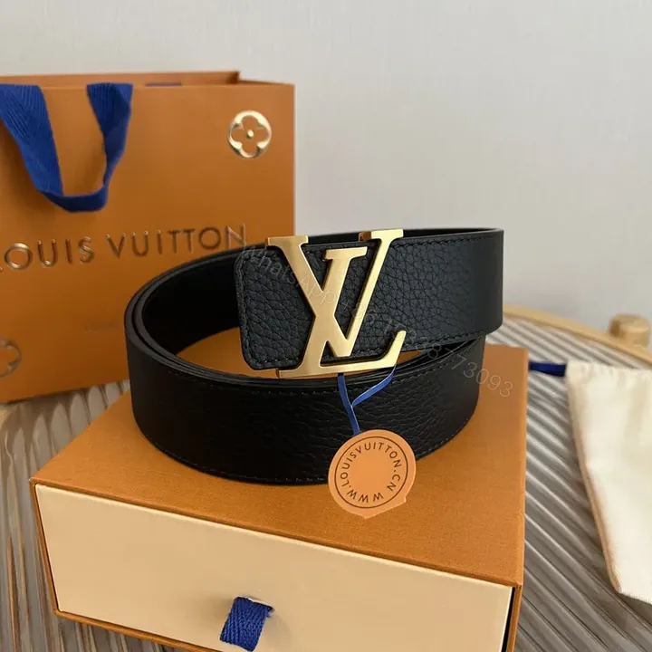 View 1 of Polished Leather LV Monogram Buckle Belt â€” Luxury Everyday Style
