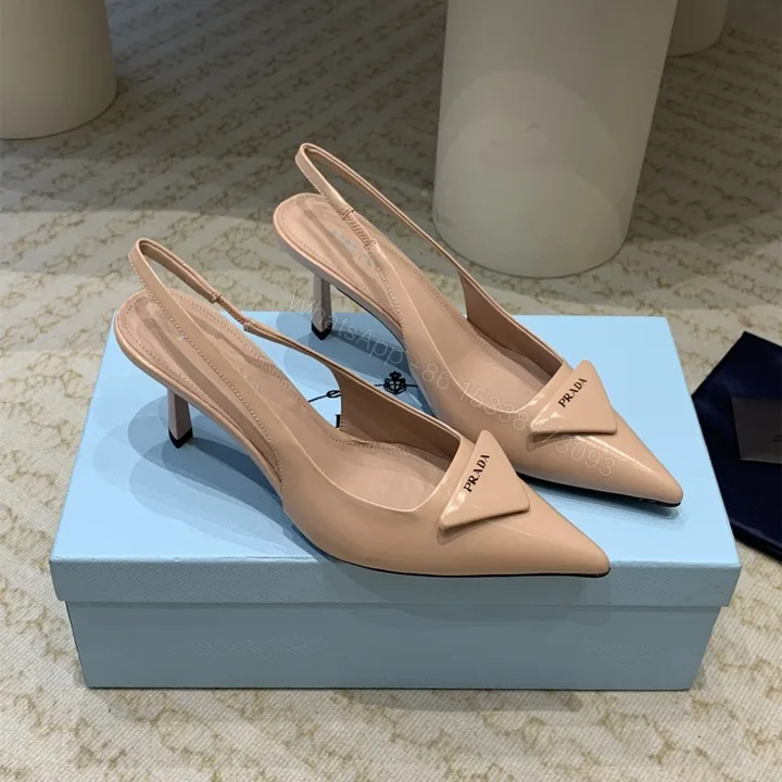 View 1 of 高仿Prada*1I901N露跟印花徽標高跟鞋7.5CM膚色免檢版