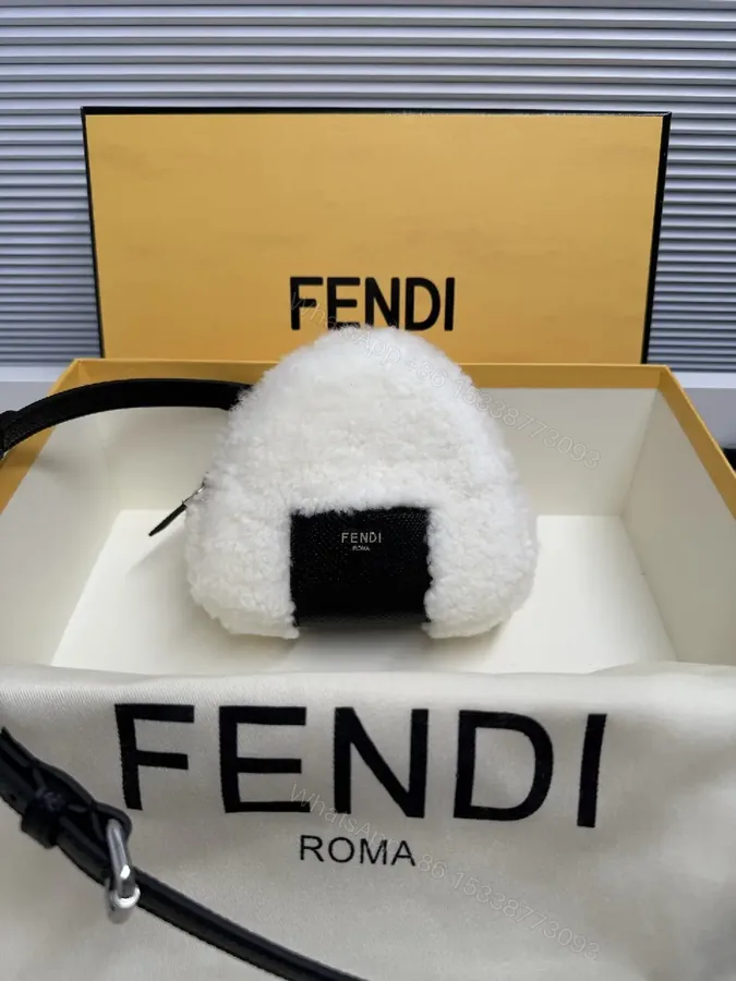 View 1 of White Shearling Mini Bag Charm, Luxe Style, Adjustable Strap