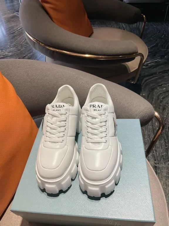 View 1 of Prada Milano-Inspired White Luxe Sneakers, Premium Leather