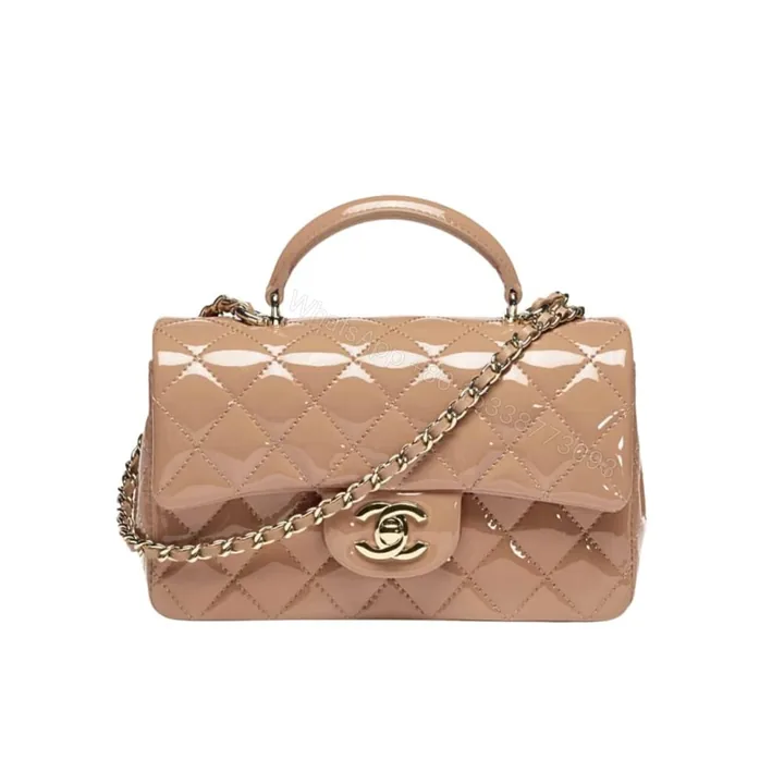 View 1 of Chanel Mini Classic Handbag With Top Handle Dark Beige 20Cm AS2431 B18237 NZW53